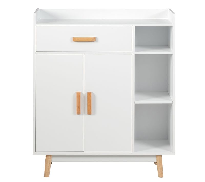 Buffet, Meuble De Rangement Scandinave 1 Tiroir 2 Portes 80 X 30 X 95 Cm Blanc