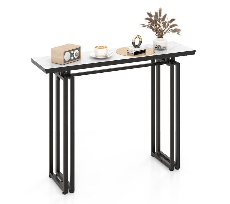 Table Console, Meuble D'entrée, Console Meuble Marbre Cadre En Métal 110x30x81cm Blanc+noir