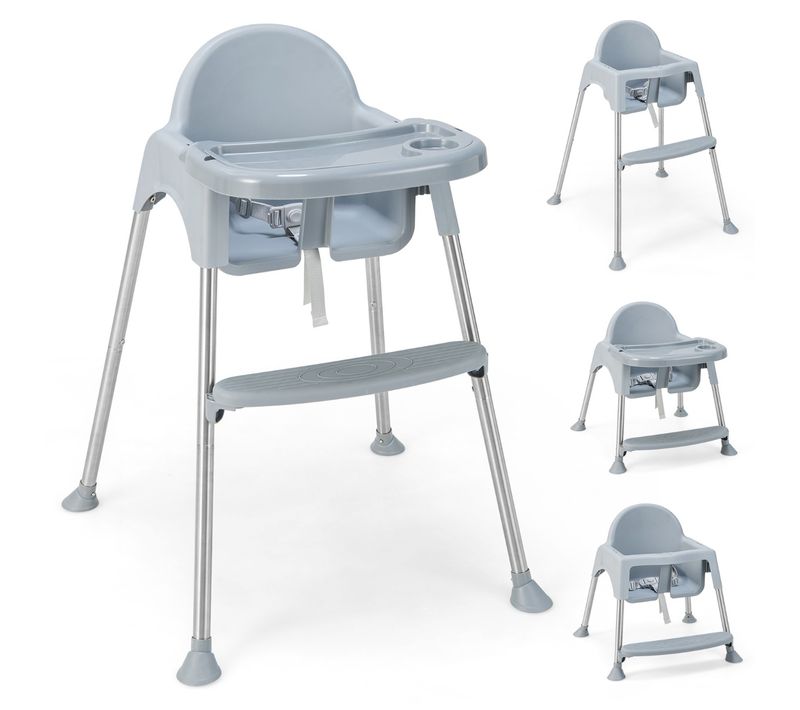 4 En 1 Chaise Haute Bébé Convertible Avec Plateau Double Amovibleetharnais De Sécurité à 3 Points