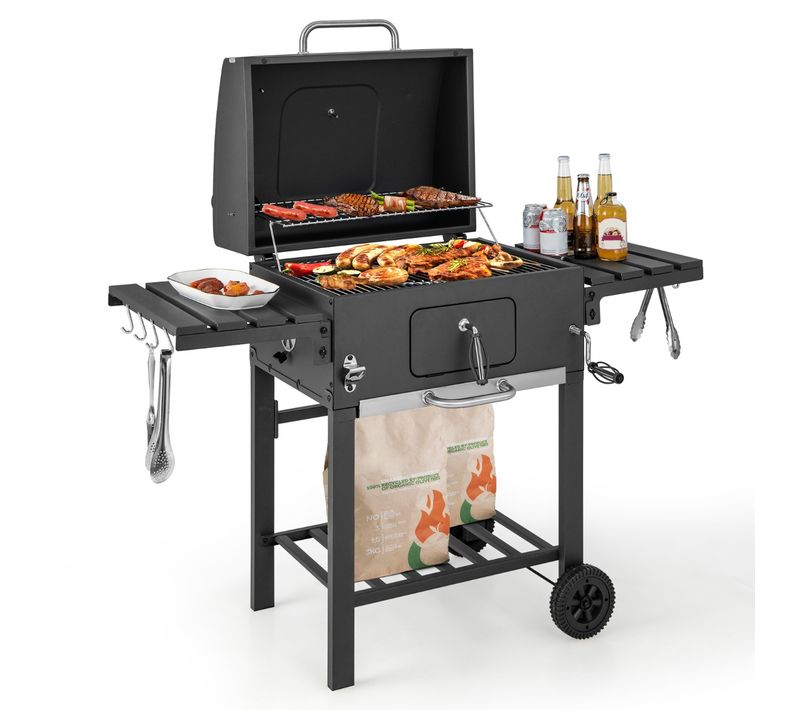 Barbecue à Charbon De Bois Extérieur Gril Au Charbon De Bois Portable Avec 2 Tables D'appoint