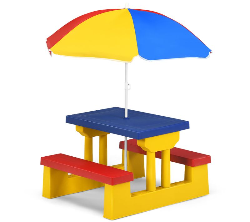 Ensemble De Salon De Jardin Pour Enfant Ensemble Table Et Banc Pour Enfant, Avec Parasol, En Pp