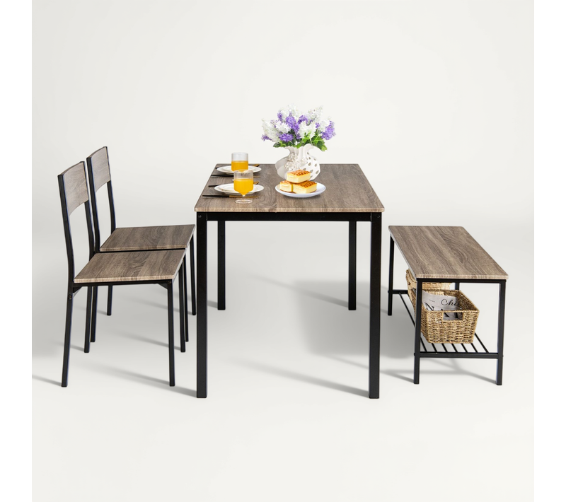 Ensemble Table Et 2 Chaise 1 Banc - 4 Personnes Style Industriel Structure En Métal
