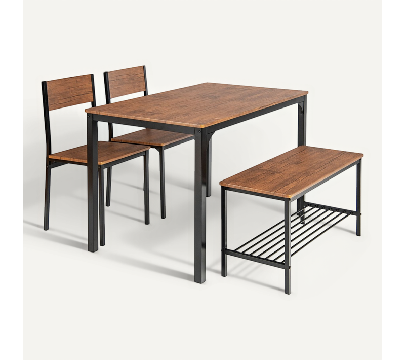 Ensemble Table Et 2 Chaise 1 Banc 4 Personnes Style Industriel Structure En Métal