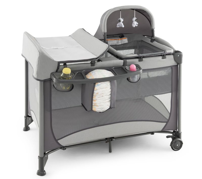 Lit Bébé 5 En 1 Lit Parapluie Pliable Parc Bébé Table à Langer Avec Berceau Matelas Amovible