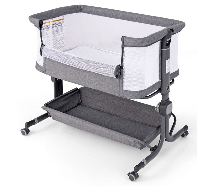 Lit De Bébé Berceau Berceau De Côté Avec Hauteur Réglable 6 Niveaux Étagère De Rangement