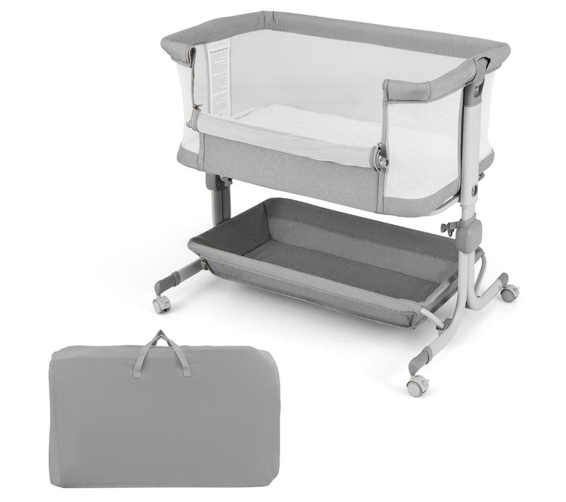 Lit De Bébé Berceau Berceau De Côté Avec Hauteur Réglable 6 Niveaux Étagère De Rangement