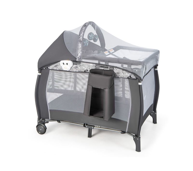Lit De Voyage Bébé 3-en-1 Parc Pliable Portable Avec Table à Langer Baldaquin Et Moustiquaire