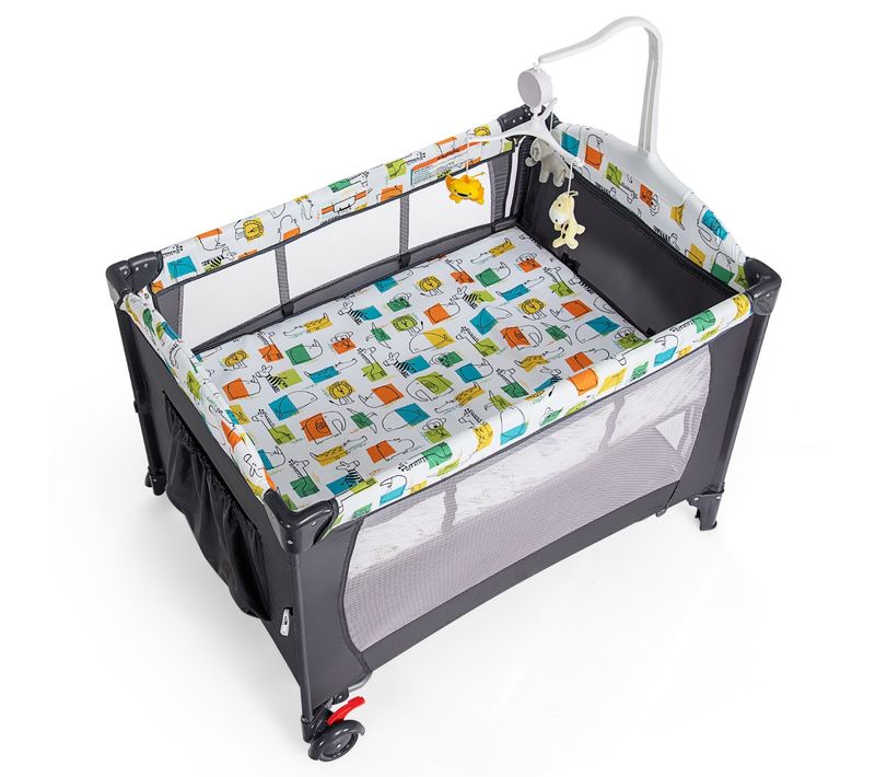 Lit Parapluie Bébé Pliant 5 En 1 Avec Matelas Table à Langer Boîte à Musique 3 Jouets