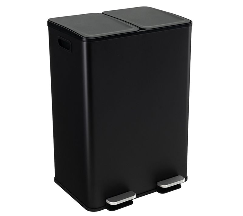 Poubelle Double Compartiments 2 X 30l Poubelle Tri Selectif En Acier Inox Anti-empreintes Noir