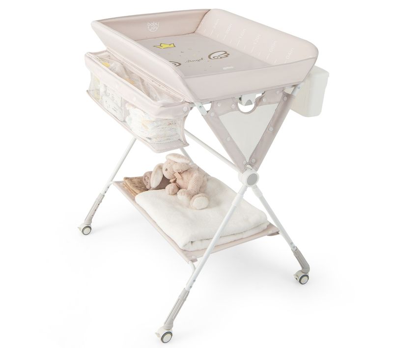 Table à Langer Pliable Pour Bébé Avec Hauteur Réglable Sur 3 Niveaux Poubelle Panier De Rangement