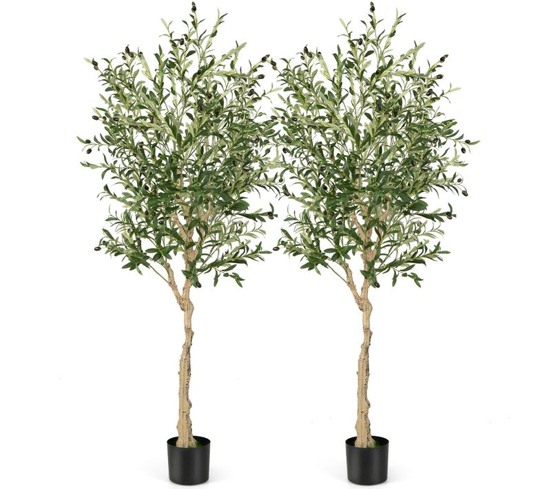 2 Plantes Artificielles Fausse Olivier En Pot H-182 Cm Feuilles En Soie Décoration Pour Intérieur