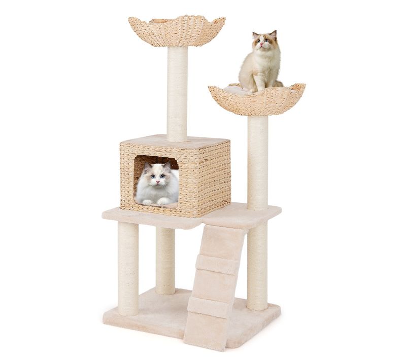 Arbre à Chat Tour En Forme De Quenouille De 122 Cm Poteaux à Gratter En Sisal Perchoir Condo