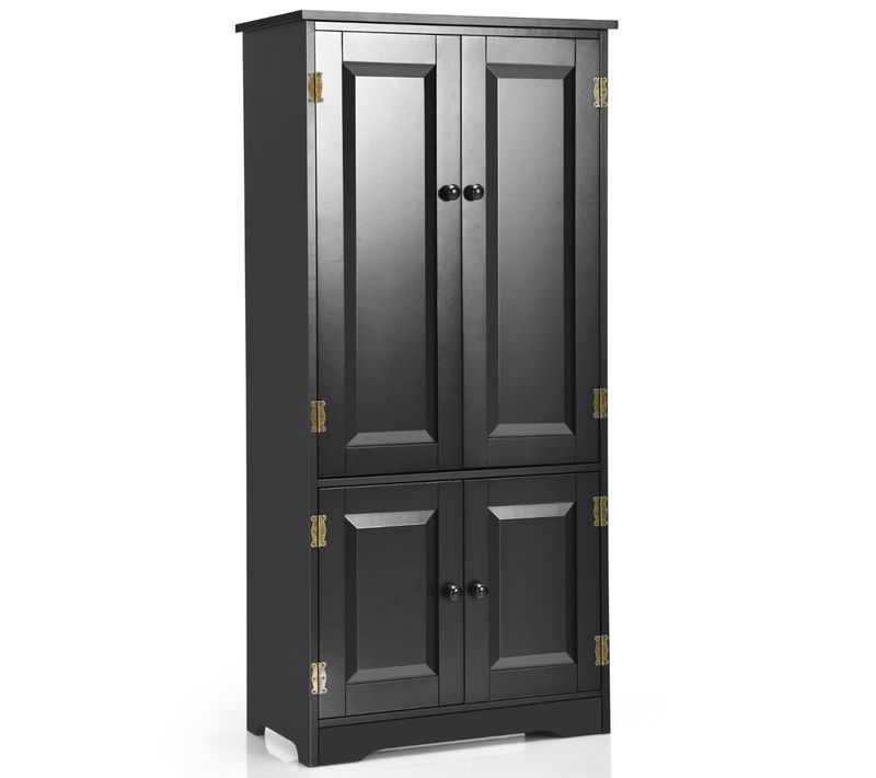 Armoire De Rangement, Armoire De Chambre Avec 4 Porte Vintage 2 Etagères Réglables Mdf Noir