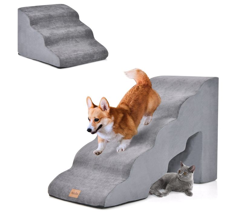 Lot De 2 Escaliers Pour Animaux 5/3 Marches En Mousse Rampe Pour Chien/chat Fond Antidérapant
