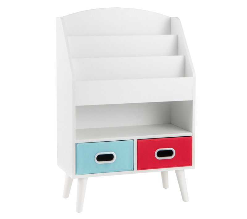 Bibliothèque Enfants, Etagère En Bois à 3 Niveaux Compartiment Ouvert 2 Tiroirs Pliables Blanc