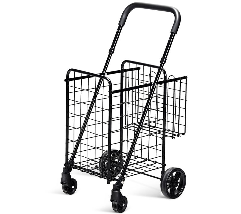 Chariot De Courses Pliable En Acier Avec 4 Roues Avec Double Panier Caddie De Courses
