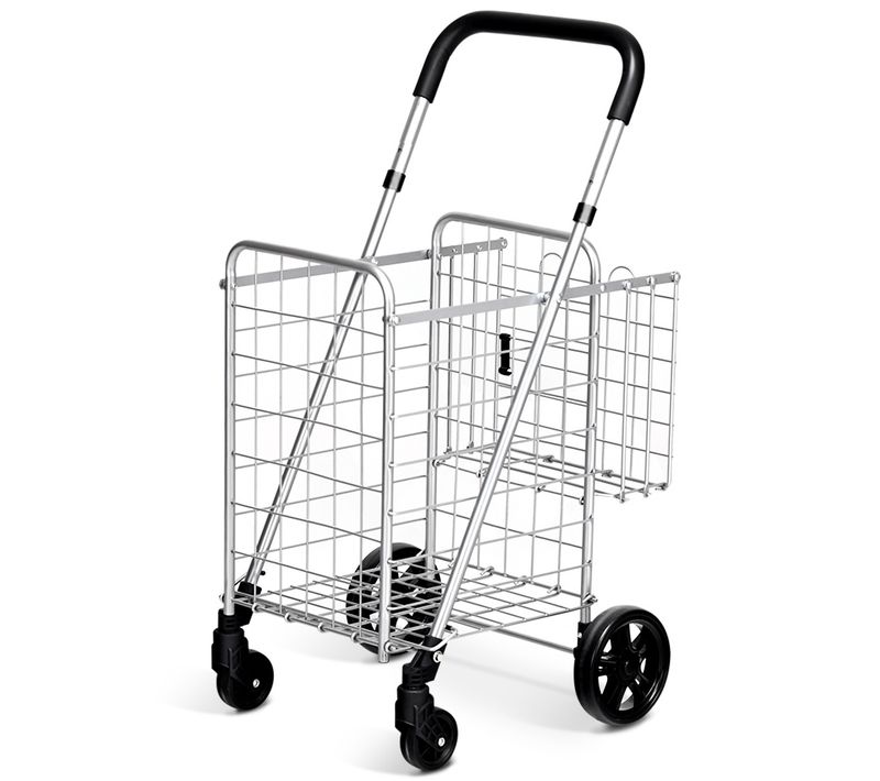 Chariot De Courses Pliable En Acier Avec Double Panier Et 4 Roues Caddie De Courses