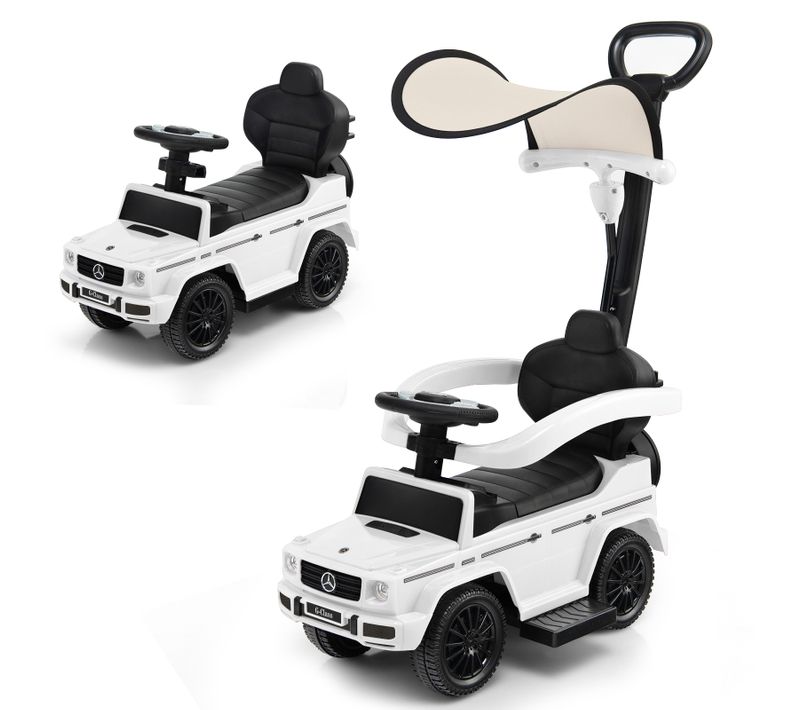 Voiture à Pousser Pour Enfant Sous Licence Poussette Pour Tout-petit Avec Auvent Réglable Blanc