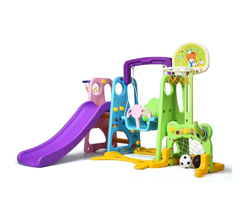 Toboggan Pour Enfants Aire De Jeux 6 En 1 Balançoire Portique Panier De Basketball Escalade