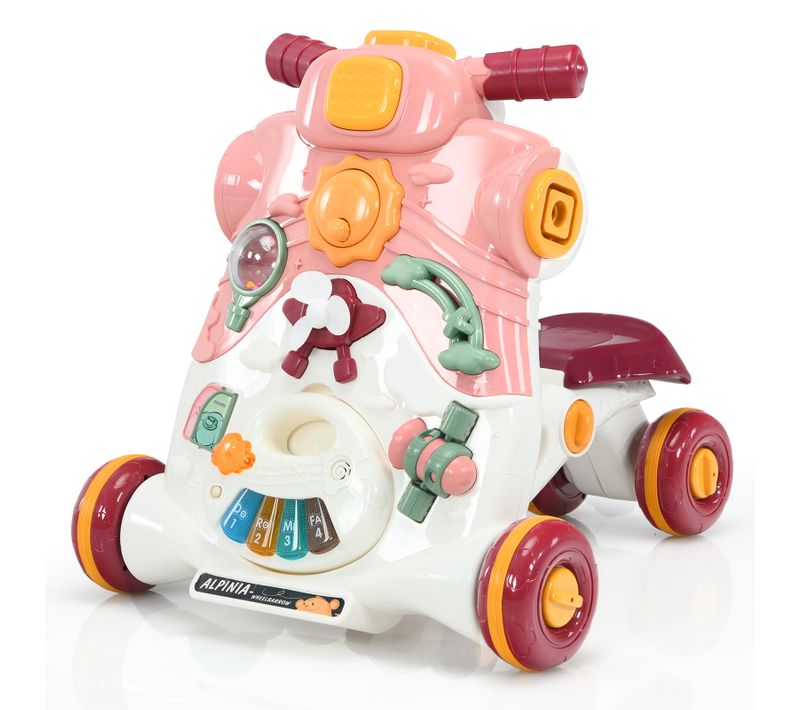 Trotteur 3 En 1 Pousseur Pour Bébé Avec Lumière Et Musique Activités D'eveil 6-36 Mois Rose