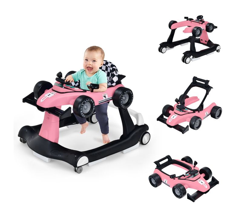 Trotteur 4 En 1 Pousseur Pliable Hauteur Et Vitesse Réglables Boîte à Musique Avec Lumière Volant