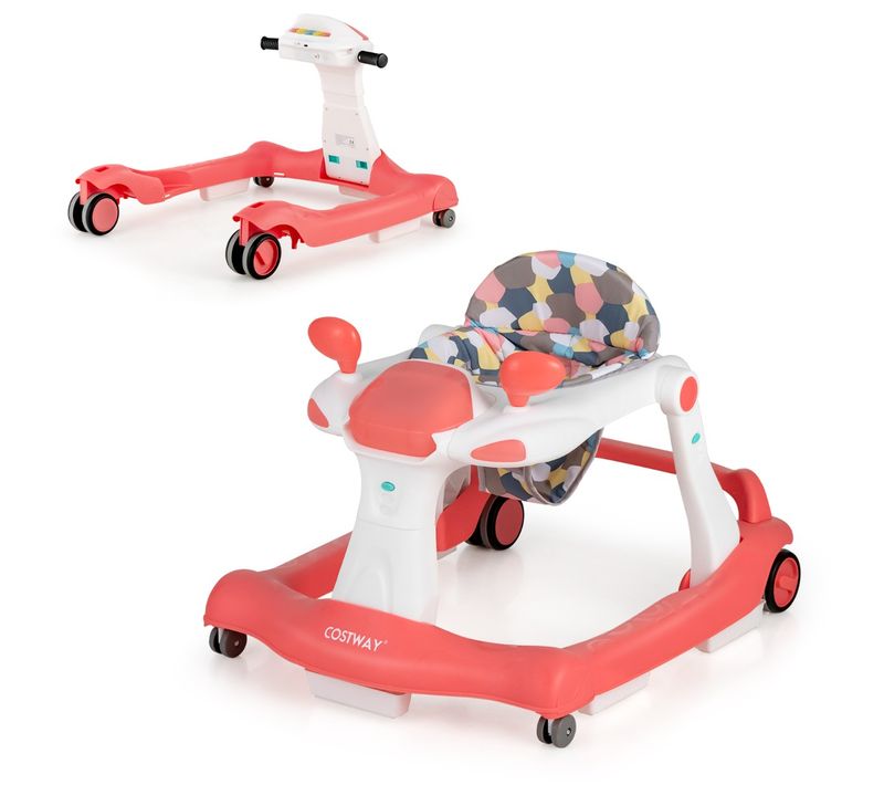 Trotteur Bébé Pliable 2 En 1 Hauteur Et Vitesse Réglables Effet Sonore Avec Lumières