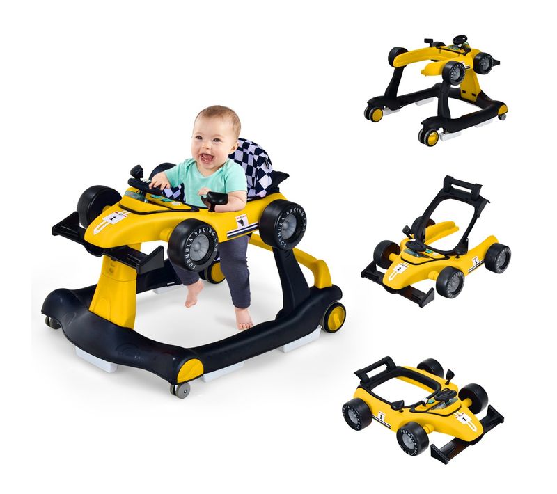 Trotteur Pliable 4 En 1 Pousseur Hauteur Et Vitesse Réglables Boîte à Musique Avec Lumière Volant