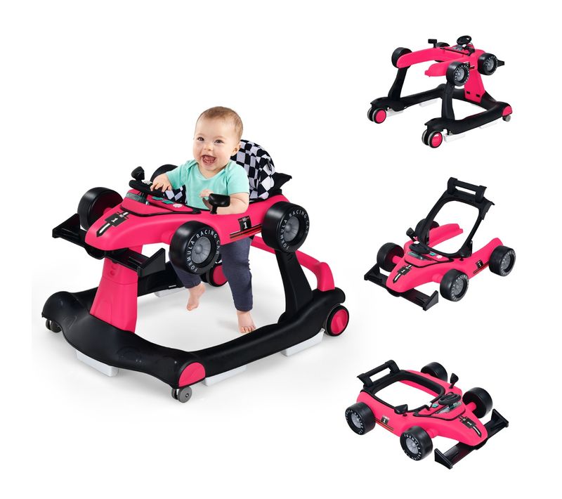 Trotteur Pliable 4 En 1 Pousseur Hauteur Et Vitesse Réglables Boîte à Musique Avec Lumière Volant