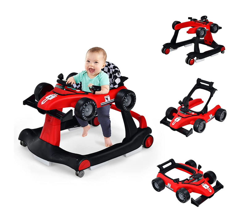 Trotteur Pliable 4 En 1 Pousseur Hauteur Et Vitesse Réglables Boîte à Musique Avec Lumière Volant