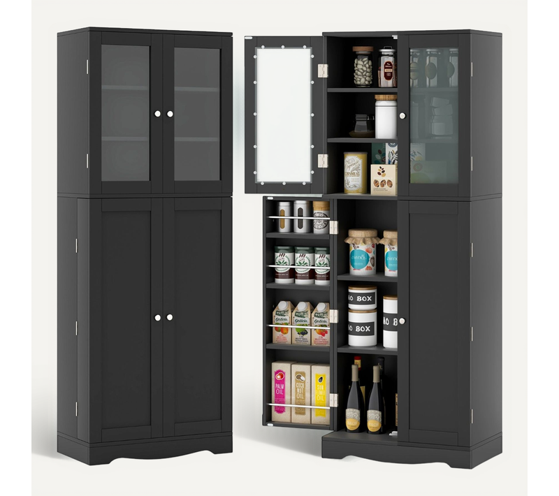 Vitrine, Buffet, Meuble De Rangement Avec 4 Portes Multi-rangement 60x31,5x161,5cm Noir