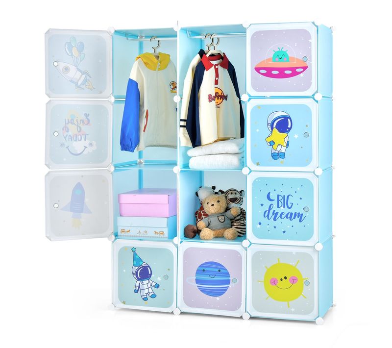 Armoire De Rangement Enfant, Penderie Portable 12 Cubes 107 X 36 X 142 Cm Blanc