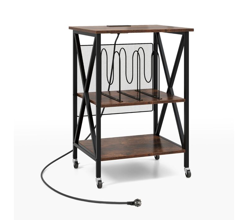Meuble De Rangement D'appoint, Support Pour Tourne-disque Avec Station De Charge Métal Marron