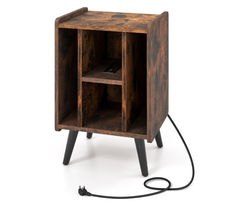 Table D'appoint, Meuble Pour Tourne-disque Vinyles 4 Etagères Prise De Courant Et Port USB Café