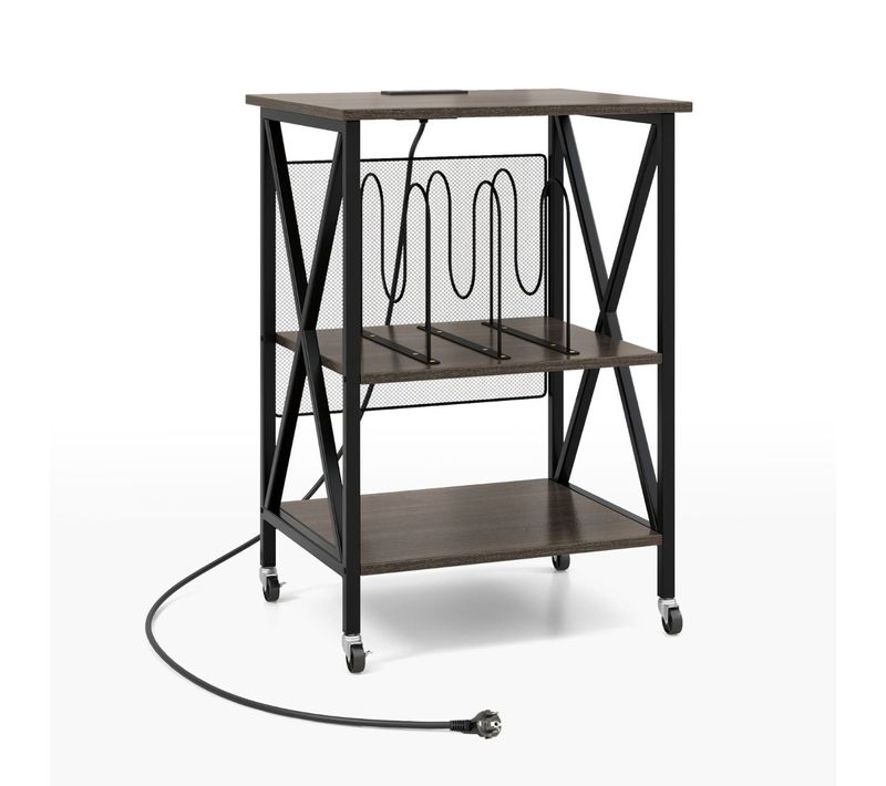 Table D'appoint, Support Pour Tourne-disque Avec Station De Charge Intégrée Métal Gris