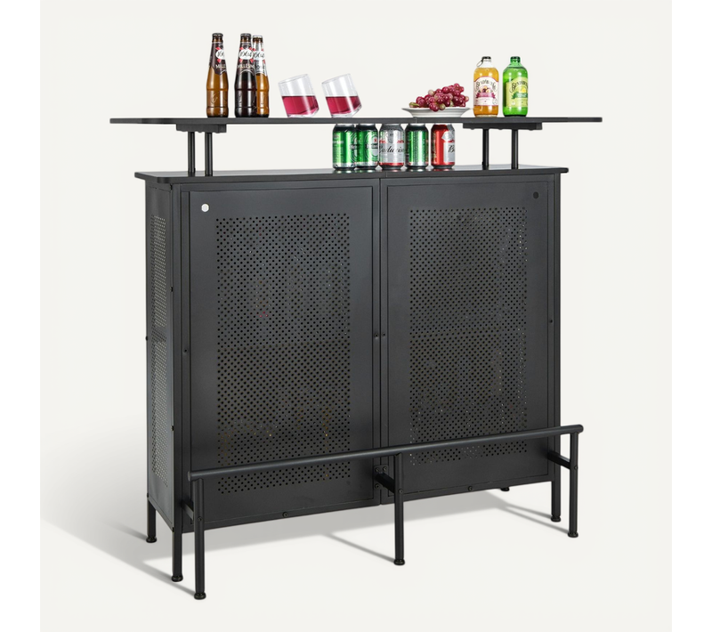 Table De Bar à Domicile à 4 Niveaux Armoire De Bar Avec 2 Étagères Pour Vin Et 6 Supports