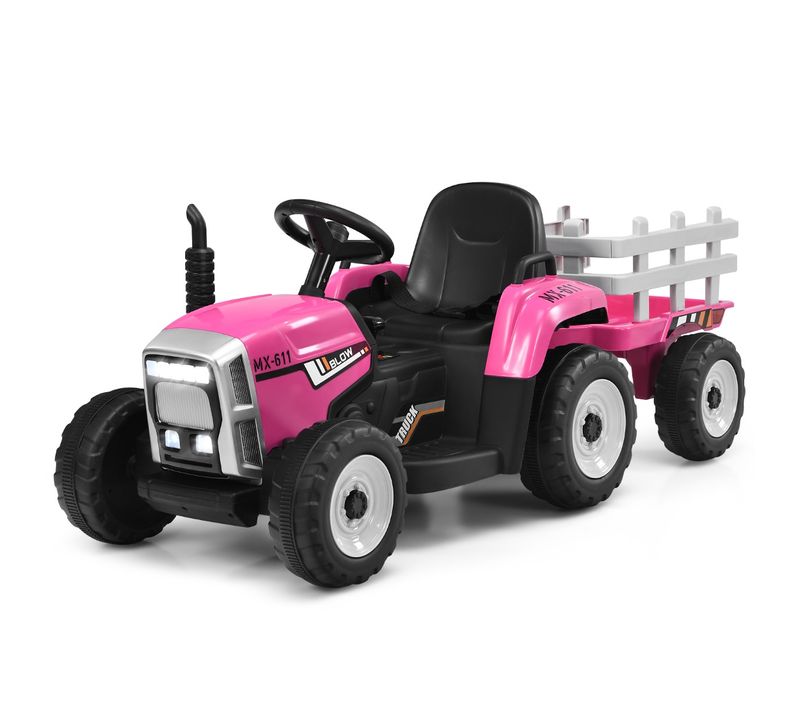 Tracteur Electrique Avec Remorque Pour Enfants 3 Vitesses Lumières LED Fonctions Audio USB