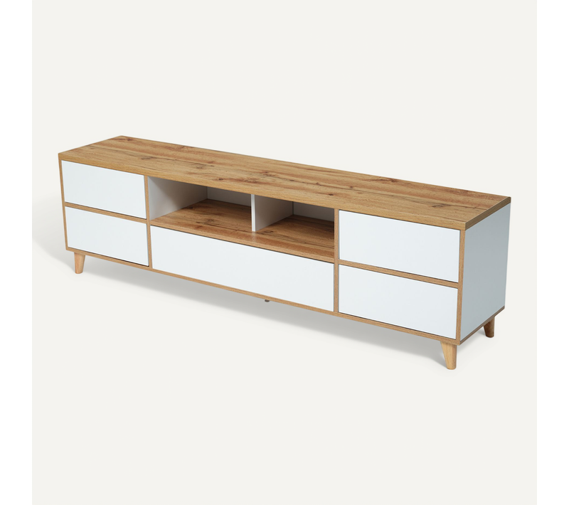 Meuble TV, Table Basse Avec 5 Portes Et 2 Compartiments Ouverts Pour Votre Salon, 175 X 37 X 51 Cm