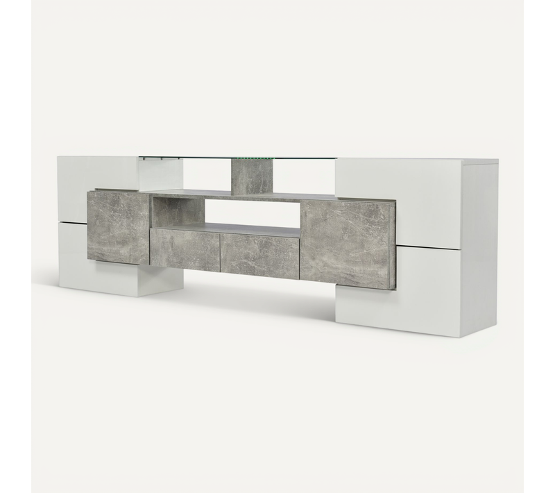 Meuble TV Avec Rangement , 6 Portes Et 2 Tiroirs , Meuble TV Moderne Avec Lumière LED , Gris+blanc
