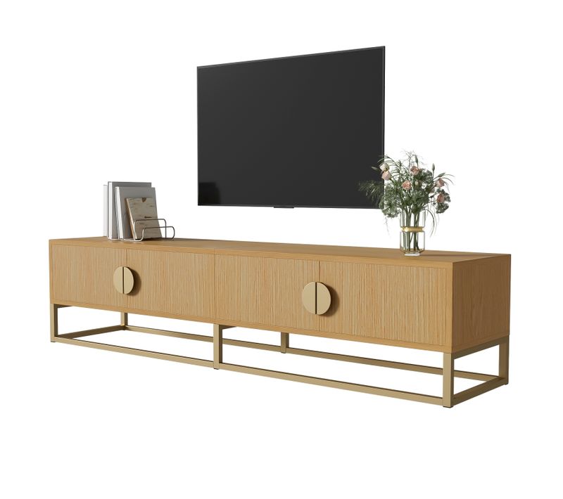 Meuble TV En Bois Avec 4 Portes, Poignées Demi-rondes, Meuble De Rangement Moderne Pour Salon