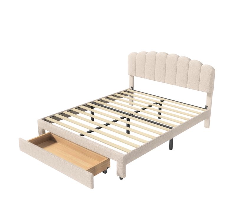 Lit Double 160x200 Cm Tapissé Avec Tiroirs De Rangement Et Port USB, Velours , Beige