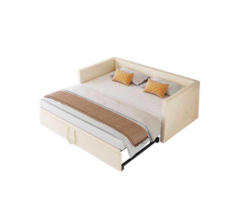 Canapé-lit 90/180 X 200 Cm, Lit De Jour Extensible Avec Sommier à Lattes, Canapé 2 Places, Beige