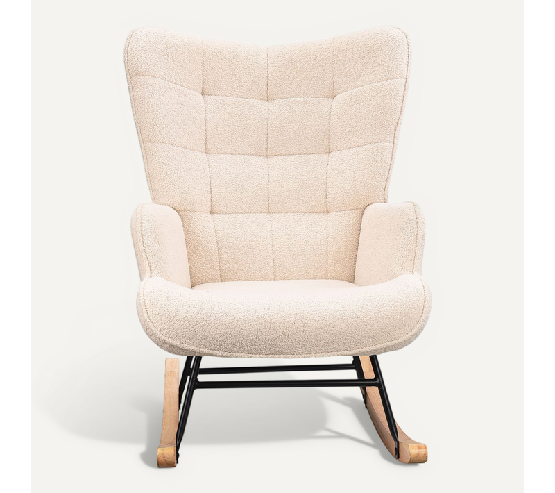 Fauteuil à Bascule En Peluche Teddy, Fauteuil De Lecture Rembourré, Dossier à Carreaux, Beige