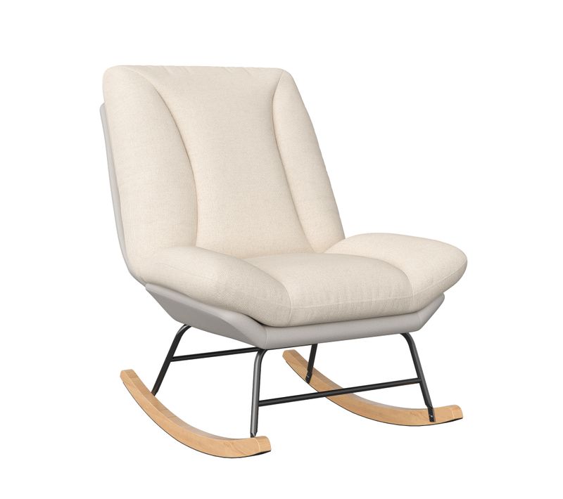 Fauteuil à Bascule Ergonomique, Avec Coussin Beige Et Structure Grise, En Tissu Lin Et Simili Cuir