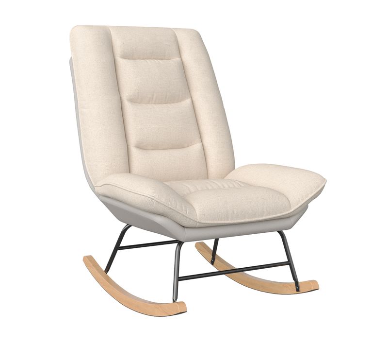 Rocking Ergonomique Avec Coussin Beige Et Structure Grise, Design Moderne En Tissu / Simili Cuir