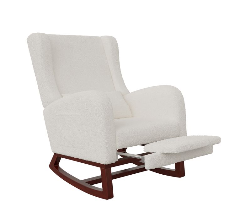 Coussin Lombaire Poche Latérale Et Repose-pieds, Rocking Chair , Pieds En Bois Massif , Beige