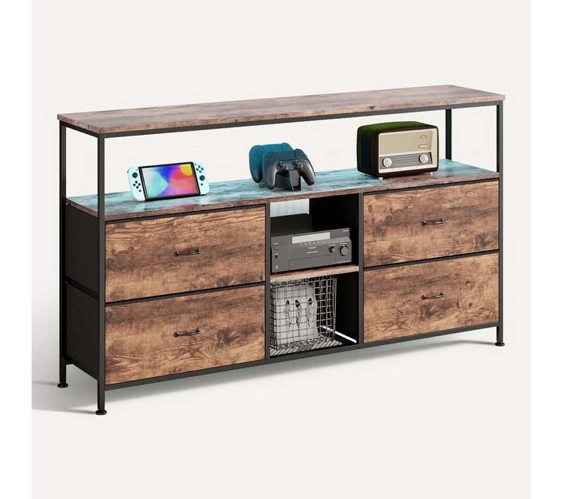 Meuble TV Bas LED 108 X 30 X 77 Cm, Cadre En Métal Massif Et Bois, Meuble TV, Table TV, Bois