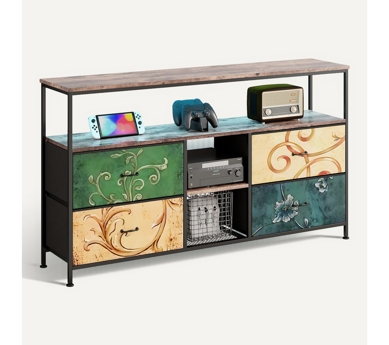 Meuble TV Bas Le 108 X 30 X 77 Cm, Cadre En Métal Massif Et Bois, Meuble TV, Table TV, Multicolore