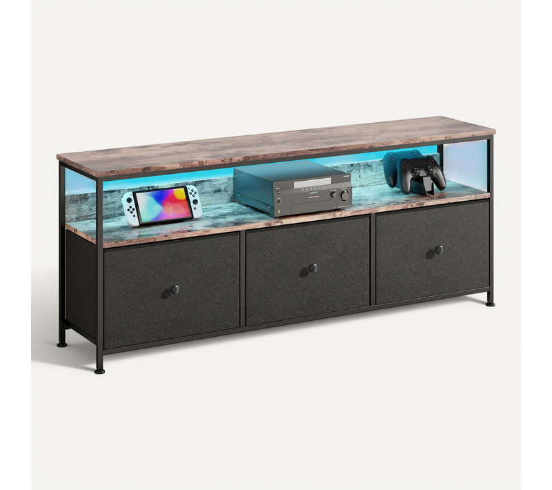 Meuble TV 108 X 30 X 57 Cm , Avec Éclairage LED Et Tiroirs , Avec Espace De Rangement , Noir