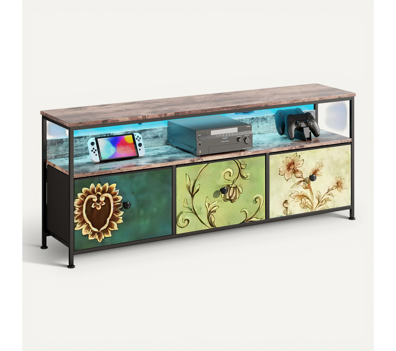 Meuble TV 108 X 30 X 57 Cm , Avec Éclairage LED Et Tiroirs , Avec Espace De Rangement, Multicolore