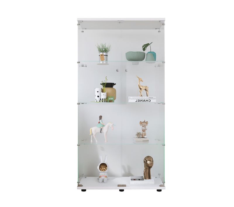 Vitrine En Verre Avec Serrure, Grande Vitrine Transparente Pour Objets De Collection, Livres, Blanc